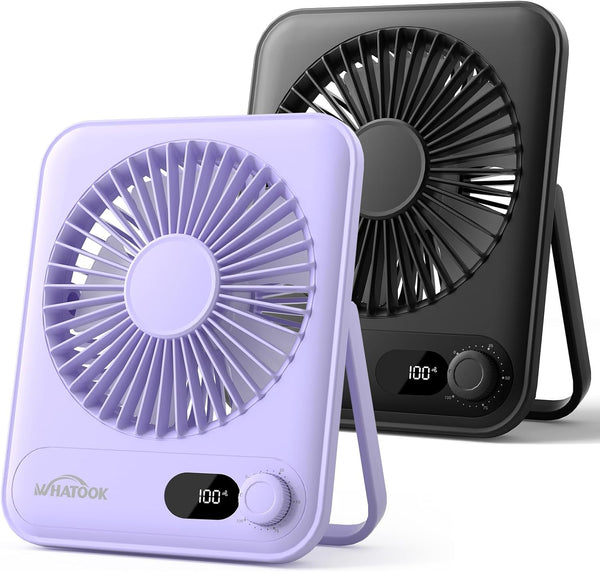 WHATOOK Mini Desk Fan USB: 2000mAh Rechargeable Ultra Quiet 1-100 Speeds Desktop Fans with LED Display, 3-10H Runtime, Child-Safe Grille Cooling Small Portable Table-Fan for Home, Office & Travel
