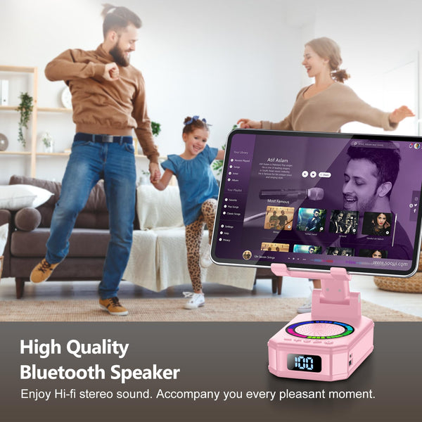 Gifts for Men Women, Phone Stand with Bluetooth Speaker, Anti-Slip Base, 4-in-1 Design with RGB, Foldable Phone Charger Stand with Wireless Speaker, Ideal for Dad Mom, Tech Gadget Stocking Fillers