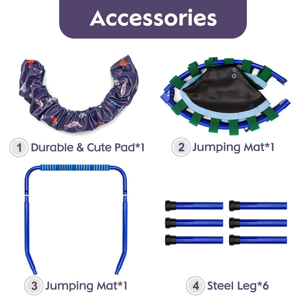 38'' Kids Trampoline with Foldable Bungee Rebounder and Safety Padded Cover Mini Trampoline for Indoor and Outdoor use (blue)