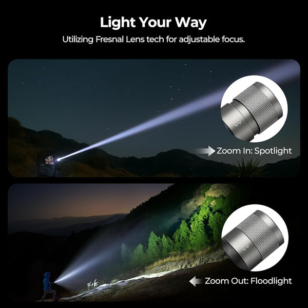 BougeRV FL01 LED Torch 1000 Lumens, Zoomable Flashlight & Side Light Rechargeable, Magnetic Torches Serves as Power Bank, IPX4 Waterproof for Camping, Fishing, Outdoor, Emergency Use