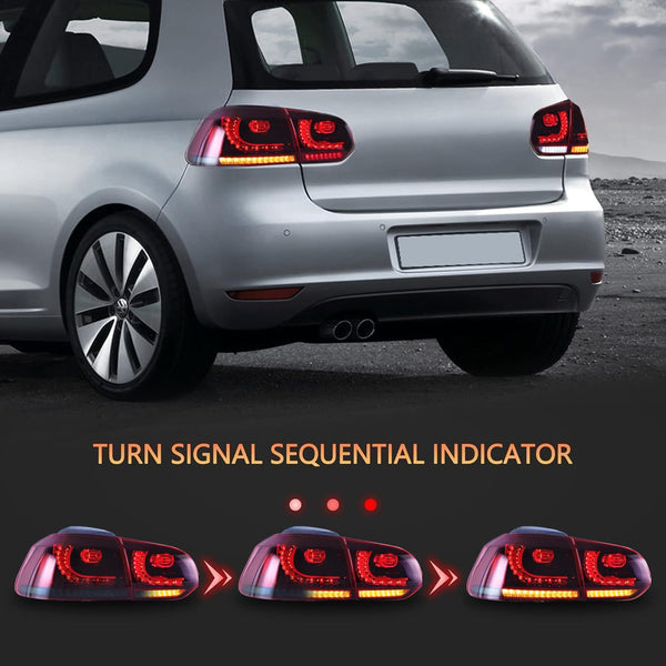 VLAND LED Rear Lights for Golf6 MK6 GTD R TSI 2008-2013 Tail Lights Lamps Assembly with Sequential Indicator, E-mark, One Pair (Smoked)