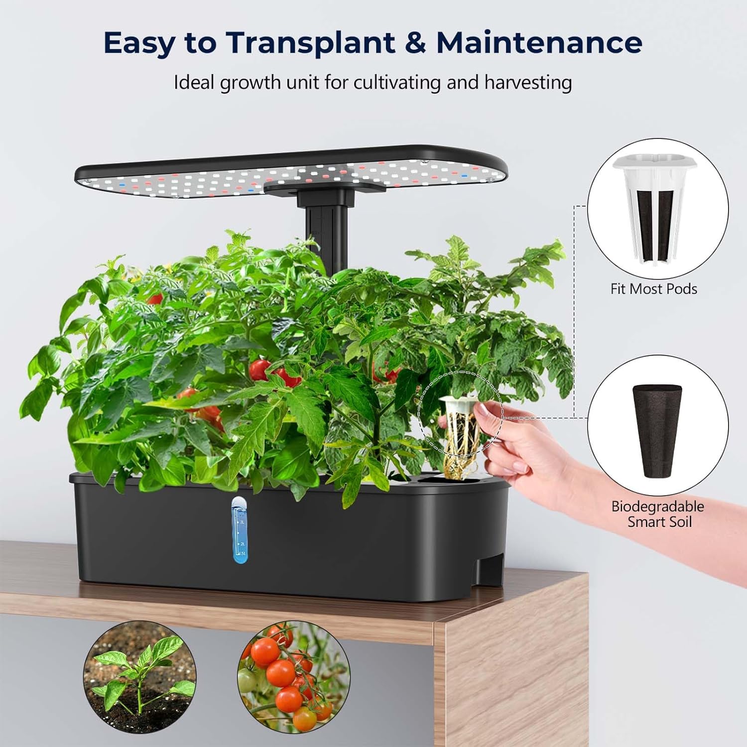 Yoocaa 12-Pod Hydroponics Growing System with LED Grow Light & Automatic Timer, Adjustable Indoor Herb Garden Kit for Home Kitchen (19.4'' Max Height), IGS-61