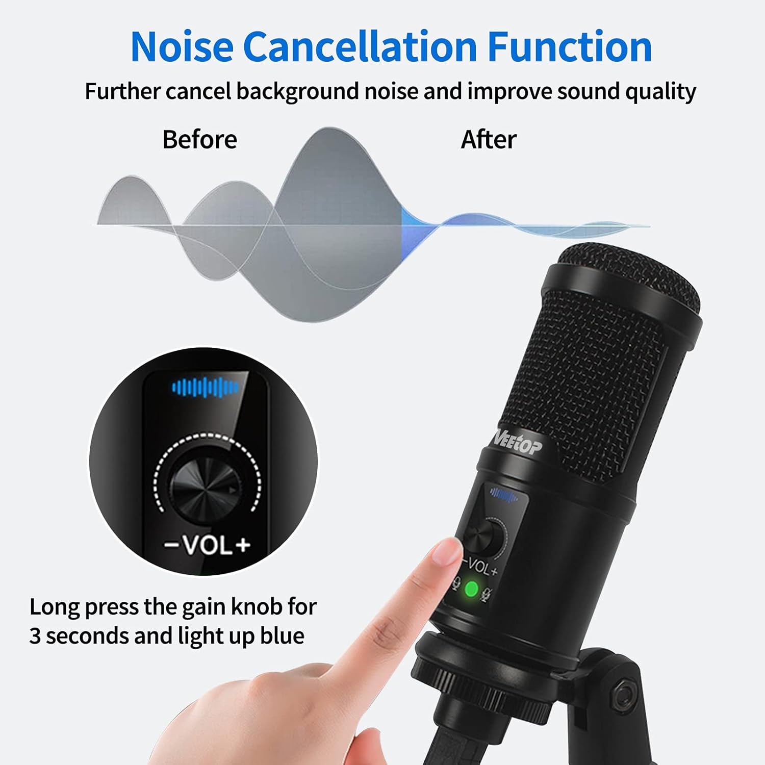 Veetop USB Microphone Metal Computer Condenser PC Mic for Gaming Podcasting Streaming Recording Voiceover YouTube Skype Twitch Zoom Cardioid with Tripod Compatible with Desktop Laptop Windows MacOS