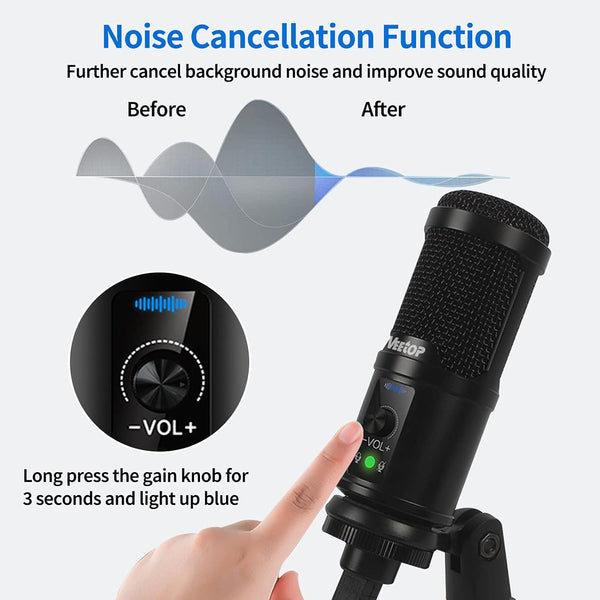 Veetop USB Microphone Metal Computer Condenser PC Mic for Gaming Podcasting Streaming Recording Voiceover YouTube Skype Twitch Zoom Cardioid with Tripod Compatible with Desktop Laptop Windows MacOS