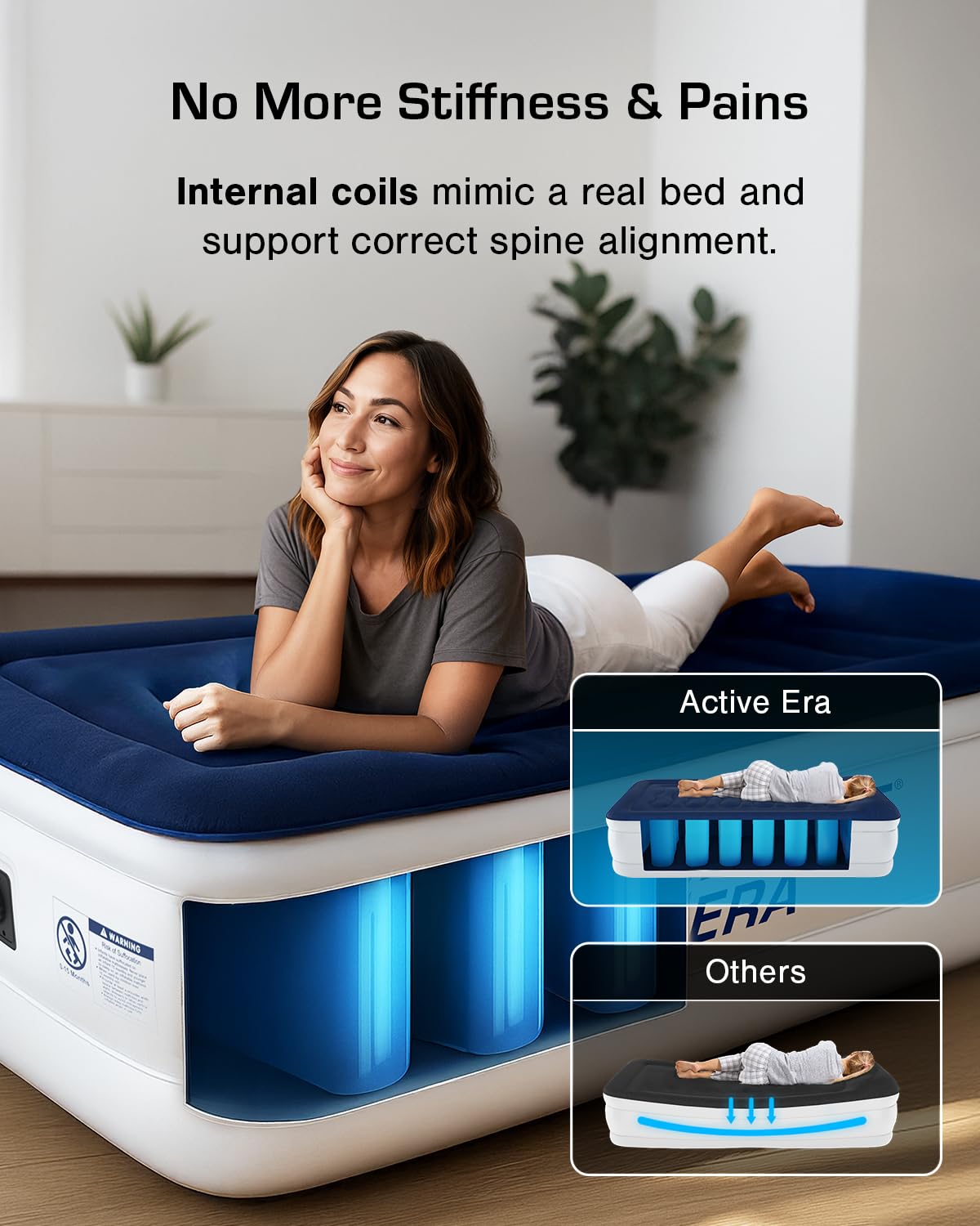 Active Era Luxury Single Inflatable Mattress | Puncture Proof Single Airbed with Flock Coating | Quick 3 Mins Blow Up Bed with Built-in Pump | Portable Air Bed for Home, Camping & Guests 187x99x53cm