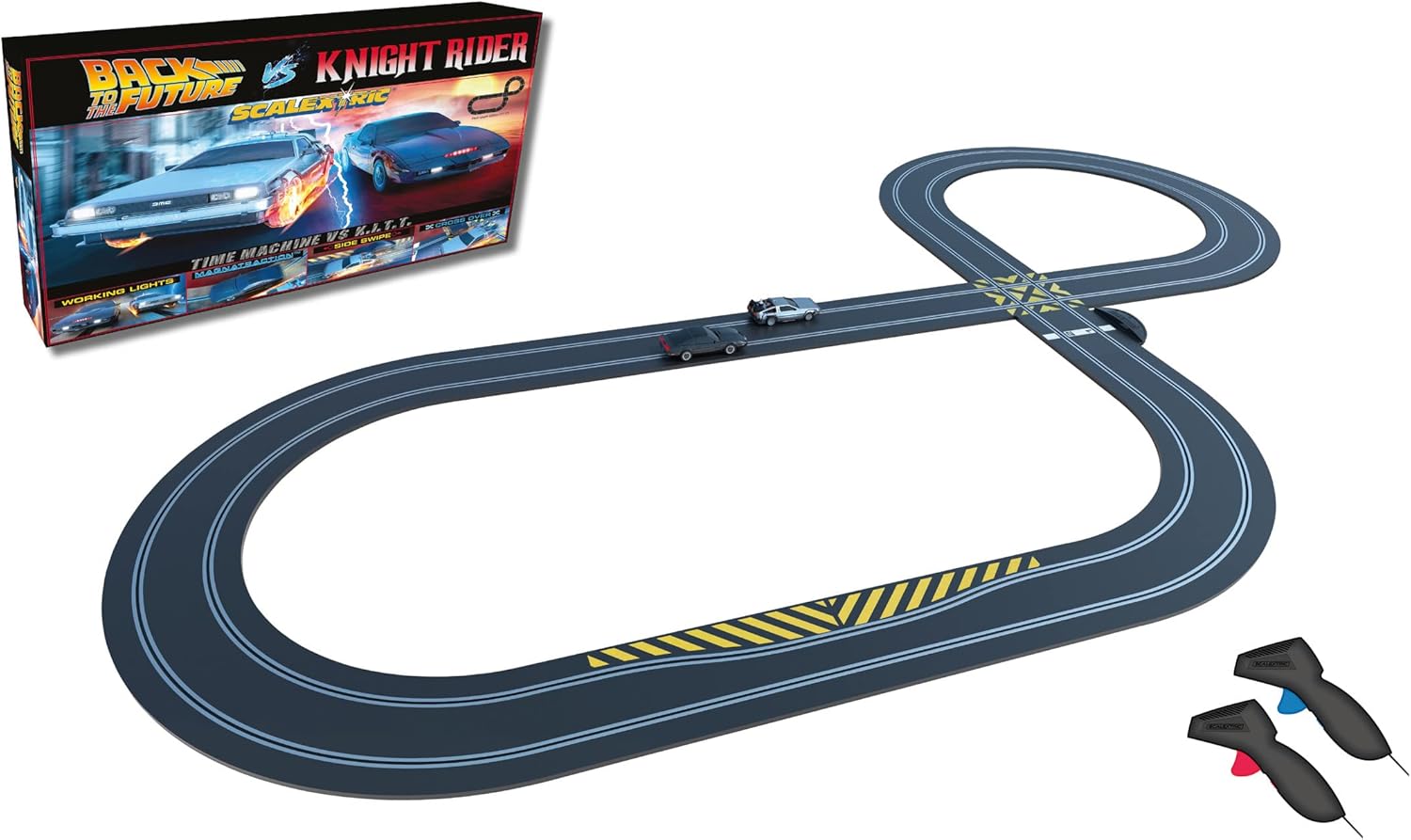 Scalextric Racing Track Sets for Kids - 1980s TV Back to the Future vs Knight Rider Speed Track - Electric Race Tracks for Boys & Girls 5+, Slot Car Race Tracks - 1:32 Scale Mini Car Racing Sets