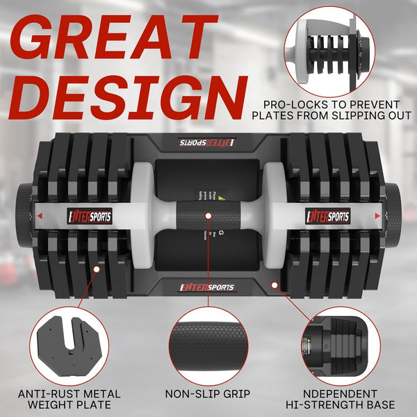 EnterSports 12kg/18KG/27KG Adjustable Dumbbells,Dumbbell Set for Saving Place, Dumbbell Weights with Non-Slip Handle, Home Gym Strength Training Equipment for Full Bodybuilding
