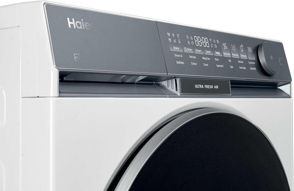 Haier X Series 9 Washing Machine, 10kg, 1400 rpm, A-30 percent Energy Class, Ultra Fresh Air, Refresh Cycle, Direct Motion Motor, 14 Programmes, White-Black Door, 57x60x85 cm -HW100-B14387UUK