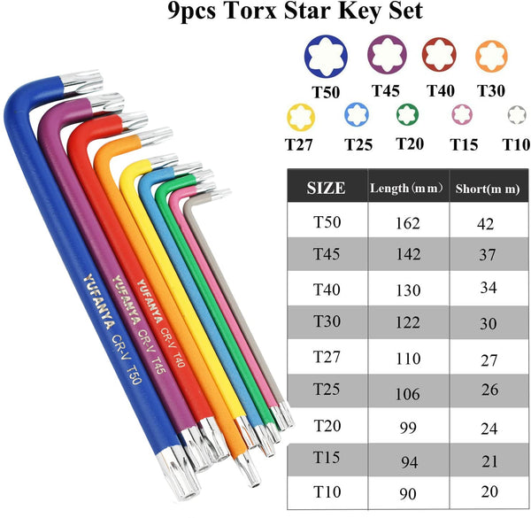 18PCS Allen Key Set,Metric Ball End Allen Hex Key Set and Torx/Star Key Set with Colour Coding,Sizes T10-T50,1.5mm-10mm for Furniture Assembly,Bike,Motorcycle Maintenance,Household DIY,Case Package