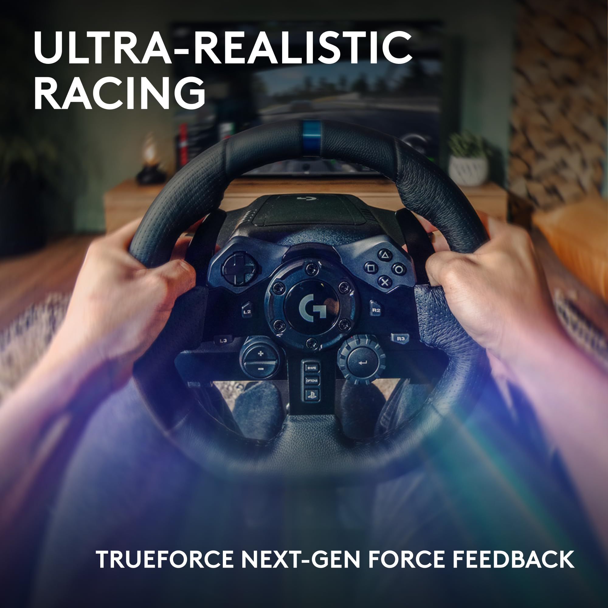 Logitech G G923 Racing Wheel and Pedals, TRUEFORCE up to 1000 Hz Force Feedback, Responsive Driving Design, Dual Clutch Launch Control, Genuine Leather Wheel Cover, for PS5, PS4, PC, Mac - Black