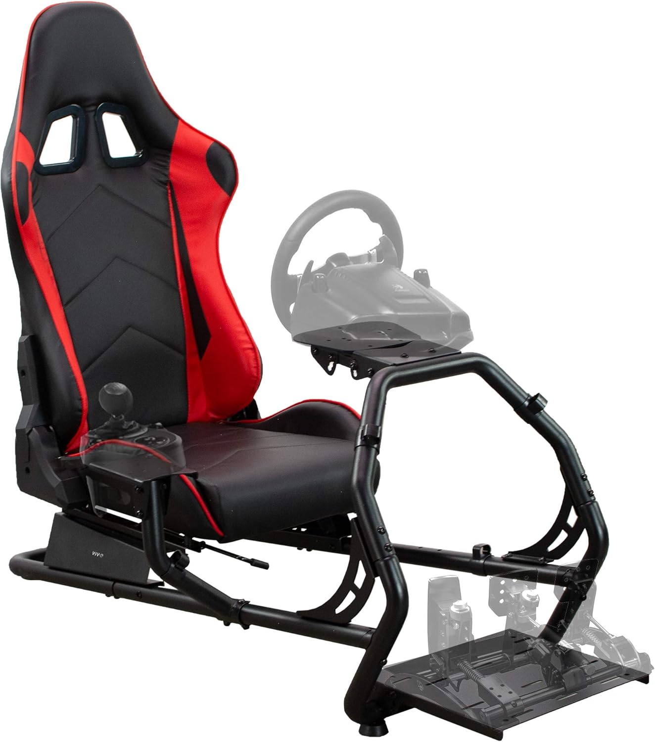 VIVO Racing Simulator Cockpit with Wheel Stand, Gear Mount, Chair and Frame Only, Fits Logitech, Thrustmaster, Fanatec, Compatible with Xbox One, Playstation, PC Video Game, Red Stripe, STAND-RACE1B