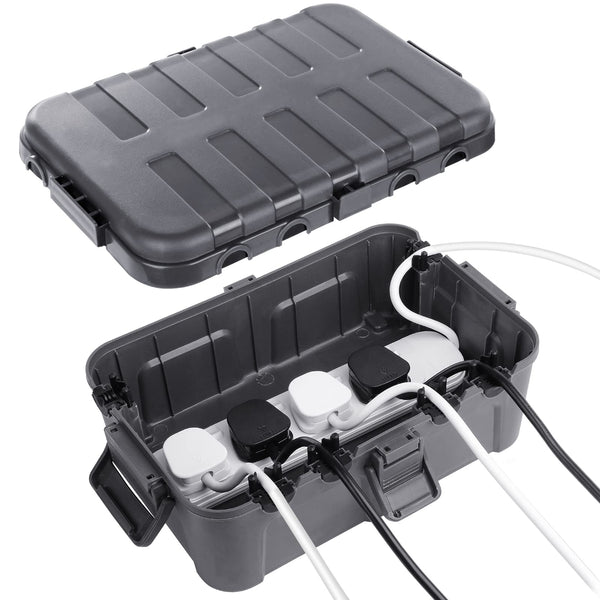 RESTMO Extra Large Waterproof Electrical Box, IP54 Weatherproof Outdoor Outlet Cover, Protect Outlet, Plug, Timer, Power Strip (Not Included), Holiday Light Decoration, 32 x 22 x 13 cm, Black