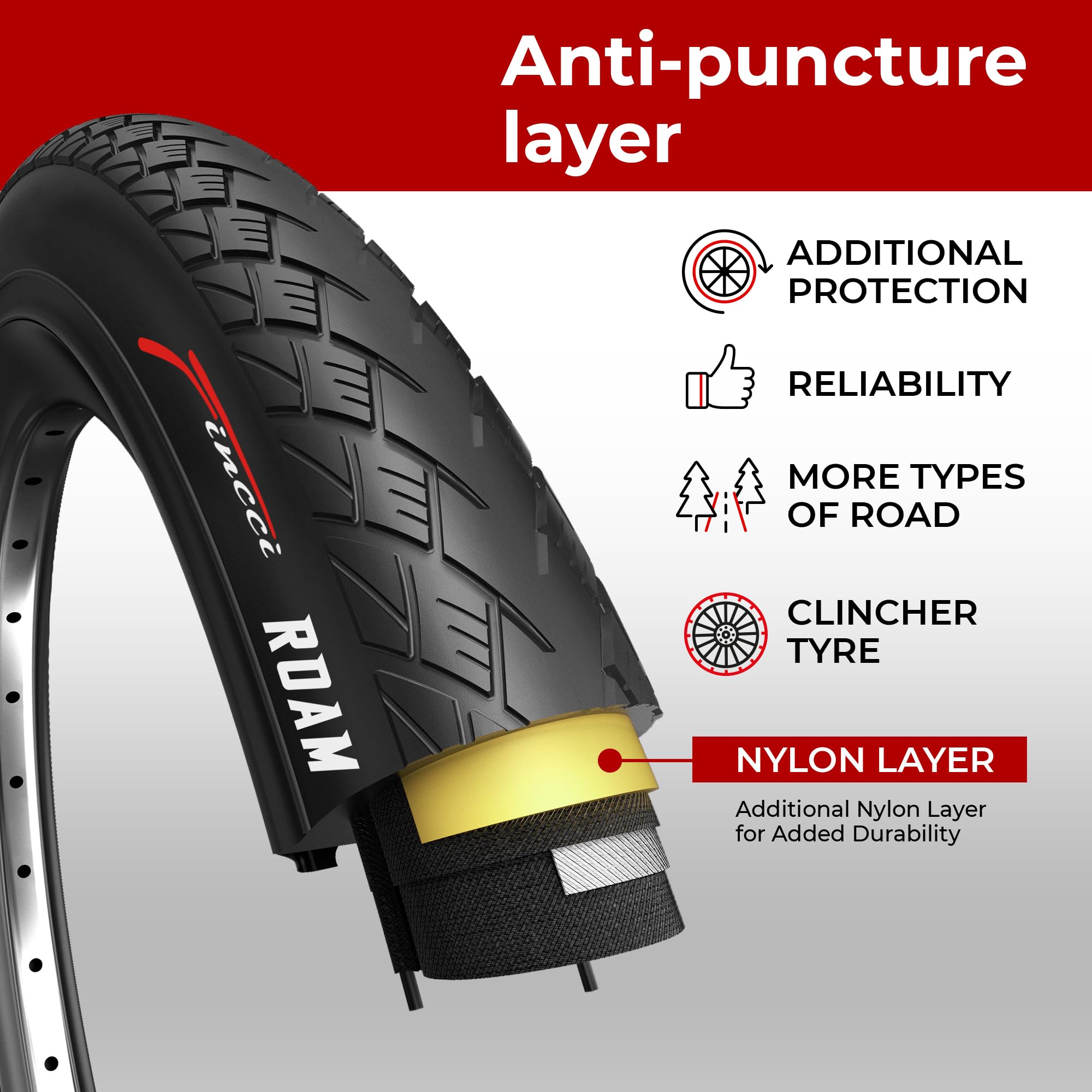 Fincci Pair 700 x 38c Tyres, 40-622, with Antipuncture Protection ? Pack of 2, Ideal for Electric, Road, Mountain, MTB, and Hybrid Bikes