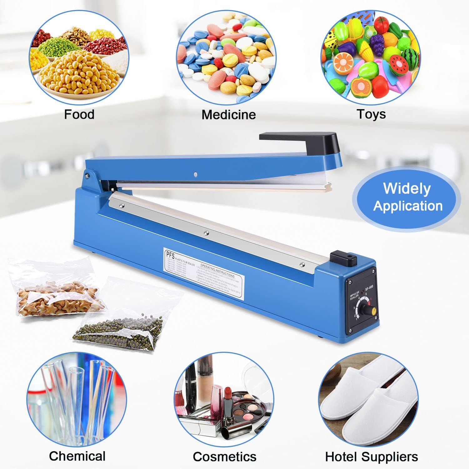 Heat Sealer, Plastic Bag Sealer, Impulse Heat Sealer, Tabletop Impulse Sealer, Manual Bags Sealer, Heat Sealing Machine,for Plastic Bags PE PP Bags &