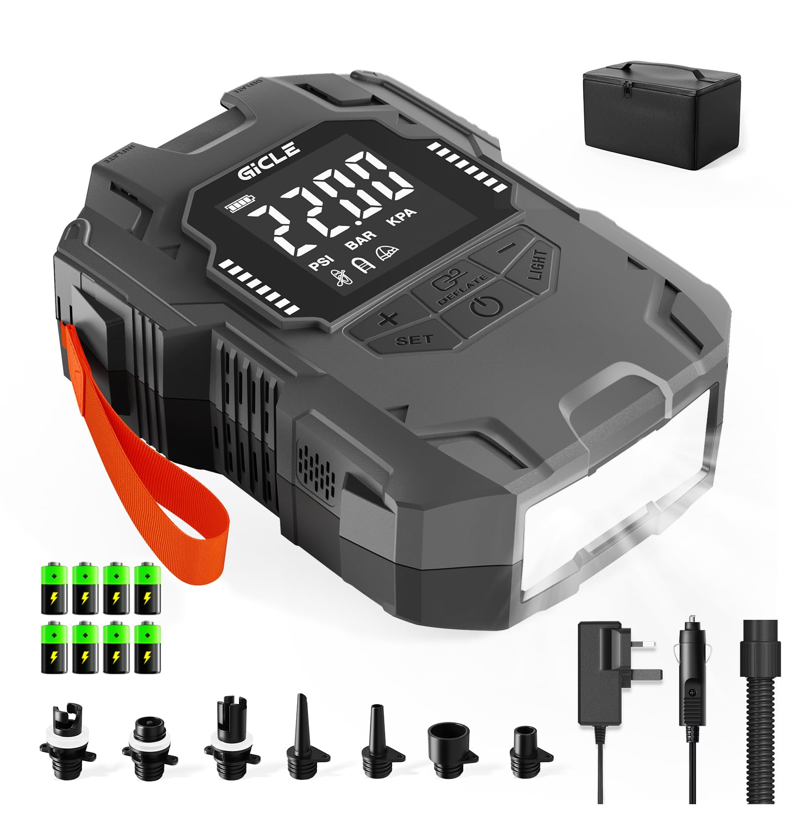 Gicle Rechargeable Paddleboard Electric Pump,Portable 22psi Sup Electric Pump Rechargeable 36W Type C Inflator And Deflator 12V DC for Paddle Board,Boat,Water Sports