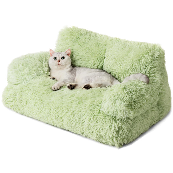 MEWOOFUN Stylish Cat Sofa - Large Plush Washable Couch for Indoor Cats & Small Dogs, Soft Calming Beds with Anti-Slip Bottom, Green