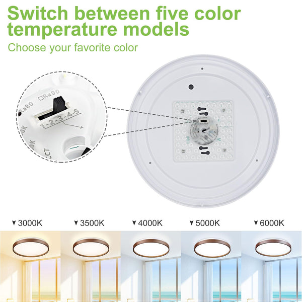 DINGLILIGHTING 13 Inch Wood Grain LED Ceiling Light Fixture, 24W Modern Flush Mount Ceiling Lights, Low Profile Circle Ceiling Lamp for Hallway