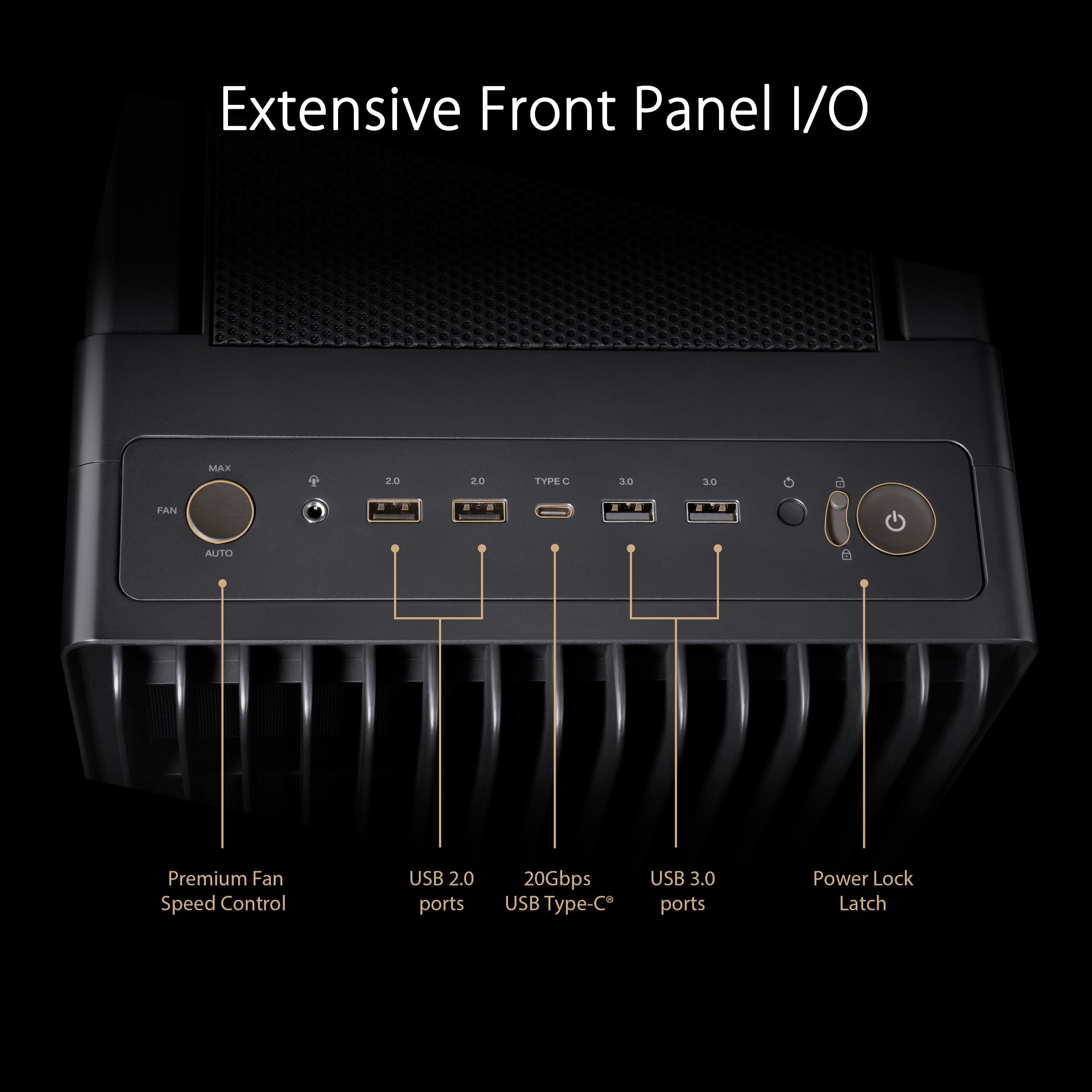 ASUS ProArt PA602 E-ATX computer case, 420 mm radiator support, one 140 mm and two 200mm pre-installed system fans, front panel IR dust indicator, power lock latch, tool-less PCIe mounting