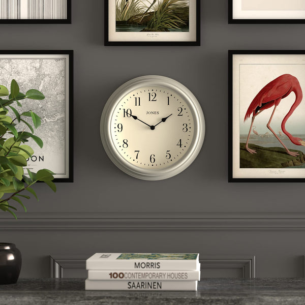 Jones Clocks Venetian wall clock | Classic round clock | 30cm | Grey | Arabic numerals | Traditional design ideal for kitchen, living room or bedroom