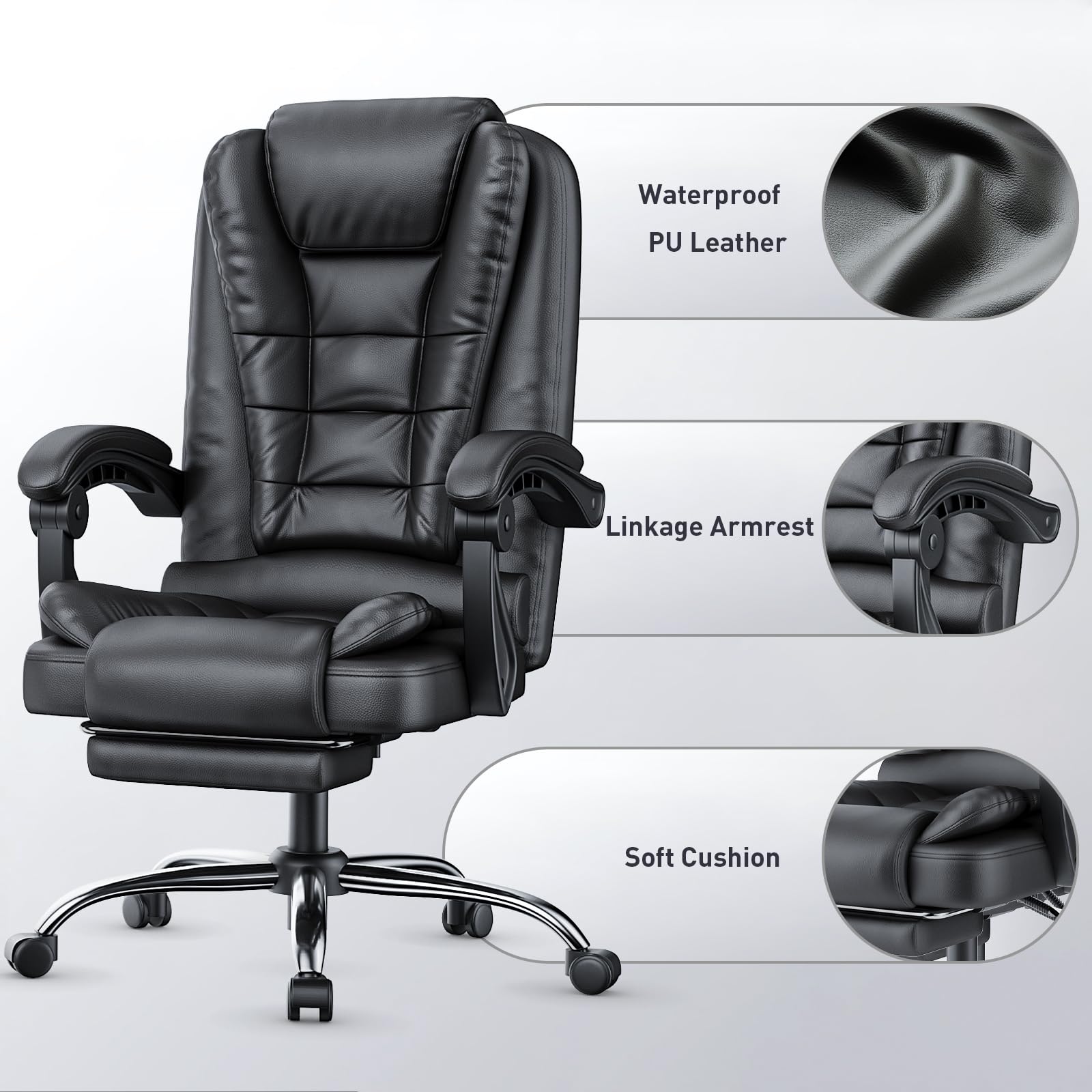 naspaluro Executive Office Chair High Back Desk Chair Ergonomic Recliner Computer Chair Gaming Chair with Tilt Function Heavy Duty for Home Office Working (Grey Fabric)