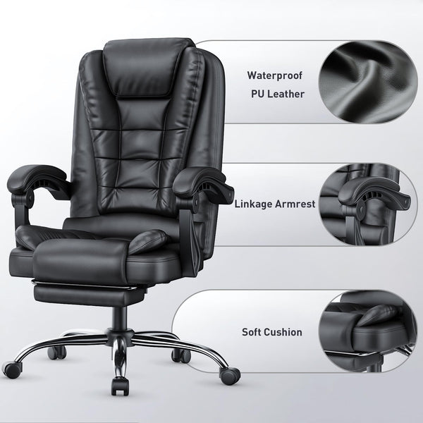 naspaluro Executive Office Chair High Back Desk Chair Ergonomic Recliner Computer Chair Gaming Chair with Tilt Function Heavy Duty for Home Office Working (Grey Fabric)