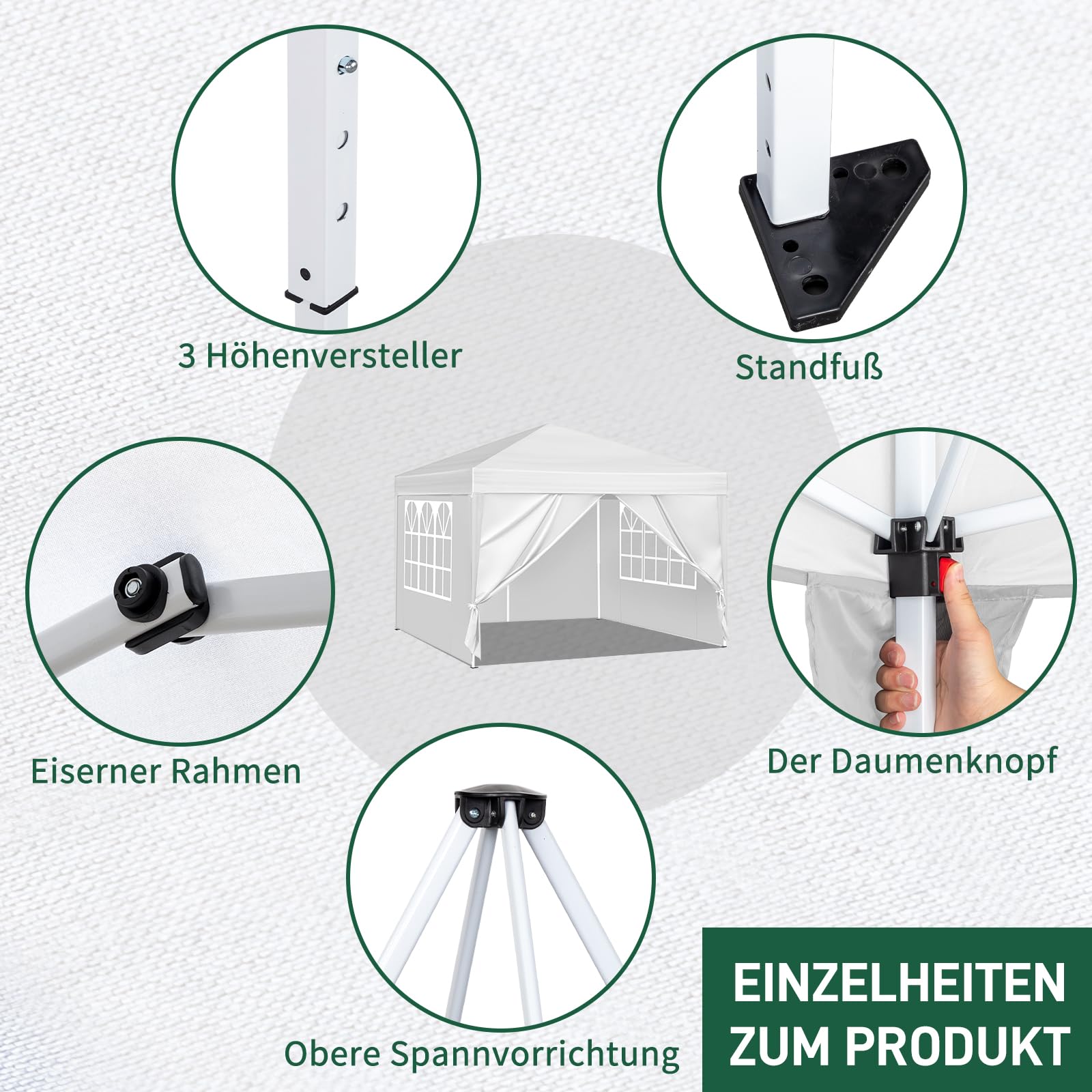 Bonnlo Pop Up Gazebo with Sides 3m x 3m, Easy Setup Instant Outdoor Canopy, Folding Garden Gazebo, Party Tent Grey