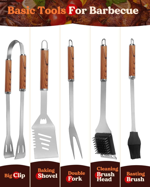 KALAHOL 7-in-1 BBQ Tools Set Extra Thick Stainless Steel Grill Tool Set with Storage Bag, Premium Complete Outdoor BBQ Utensils Set Professional Barbecue Accessories BBQ Kit for Men and Women Gift