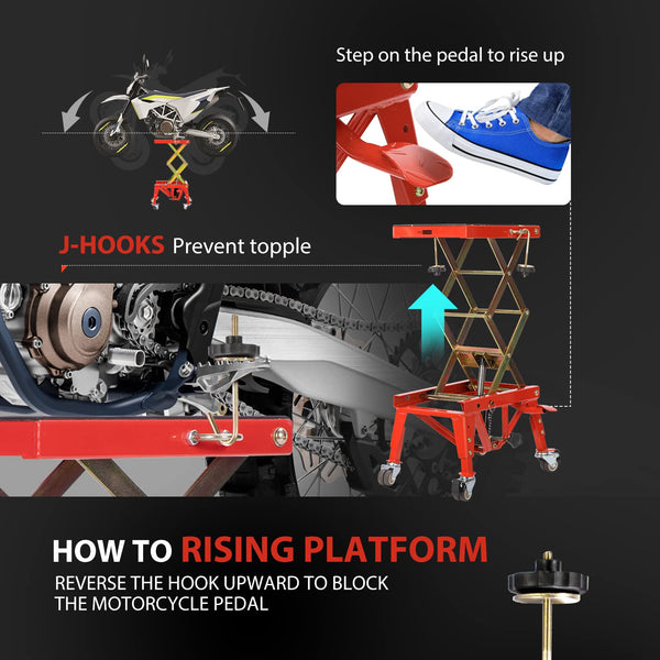 VIVOHOME Motorcycle Lift Jack Stand 158KG Heavy Duty Hydraulic Operated ATV Dirt Bike Scissor Stand with 4 Wheels