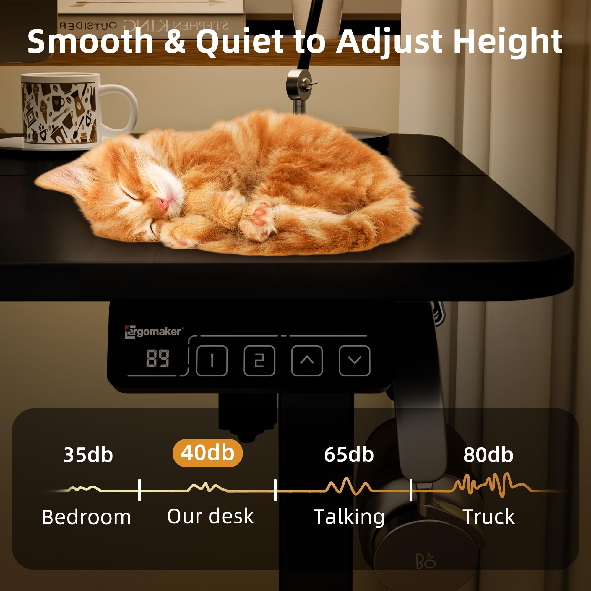 ERGOMAKER Electric Height Adjustable Standing Desk 80x60cm (31.5"x23.6"), Sit Stand Desk with Splicing Top for Home Office (Black Frame + Black Desktop)