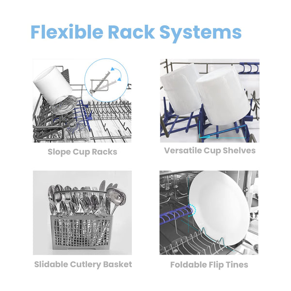COMFEE' Table Top Dishwasher with 6 Place Settings, Mini Countertop Dishwasher for Small Families, Couples, LED display, Delay Start, 47dB Quiet Noise, White