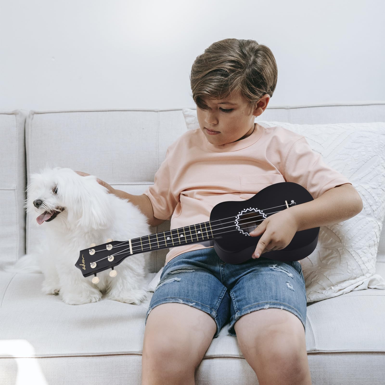 ADM Soprano Ukulele Set for Kids and Beginners, Ukulele Starter Kit with Bag, Clip-On Tuner, Rainbow Strings, Colourful Strap, Plectrum, Fingerboard Sticker, Chord Card (Dark Blue)