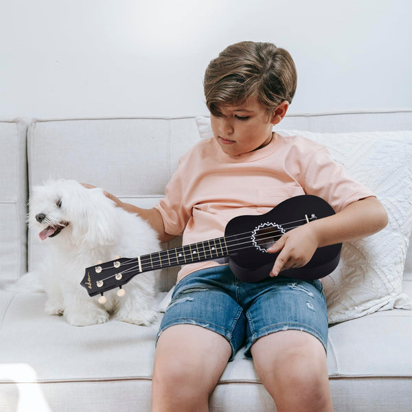 ADM Soprano Ukulele Set for Kids and Beginners, Ukulele Starter Kit with Bag, Clip-On Tuner, Rainbow Strings, Colourful Strap, Plectrum, Fingerboard Sticker, Chord Card (Dark Blue)