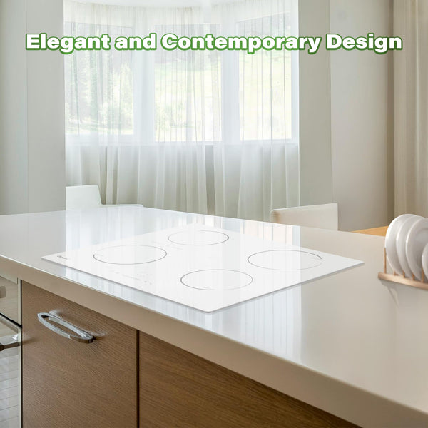 GlONlEN Plug-in Induction Hob White 13 Amp 2800W,59cm Integrated Electric Cooktop with Bridge Zone, 4 Cooking Rings,Built-in Cooker