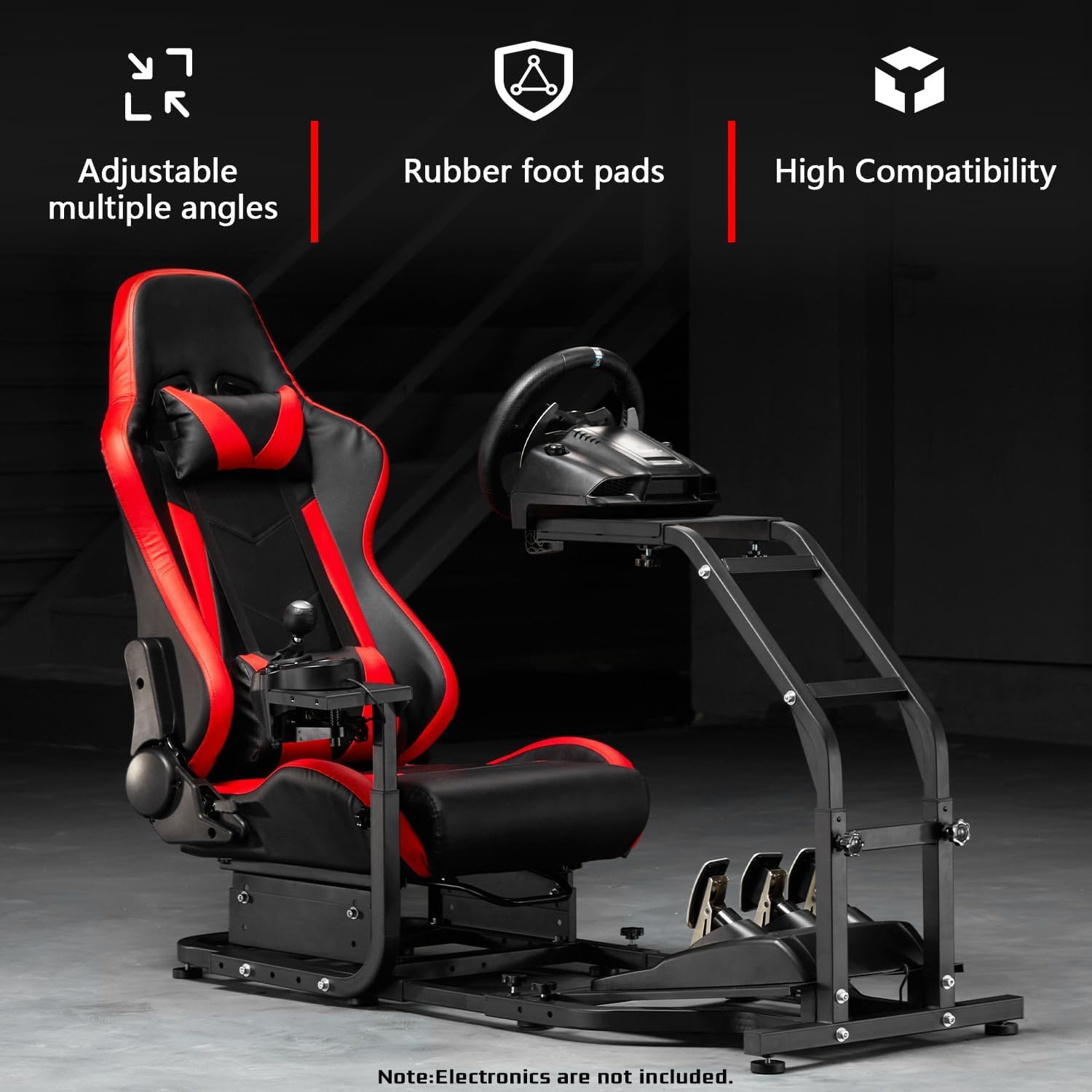 Dardoo Adjustable Gaming Racing Simulator Cockpit with Red Seat Fits for Logitech G29 G920 G923,Thrustmaster T300,Steering Wheel Stand, Not Including Steering Wheel, Pedal and Handbrake