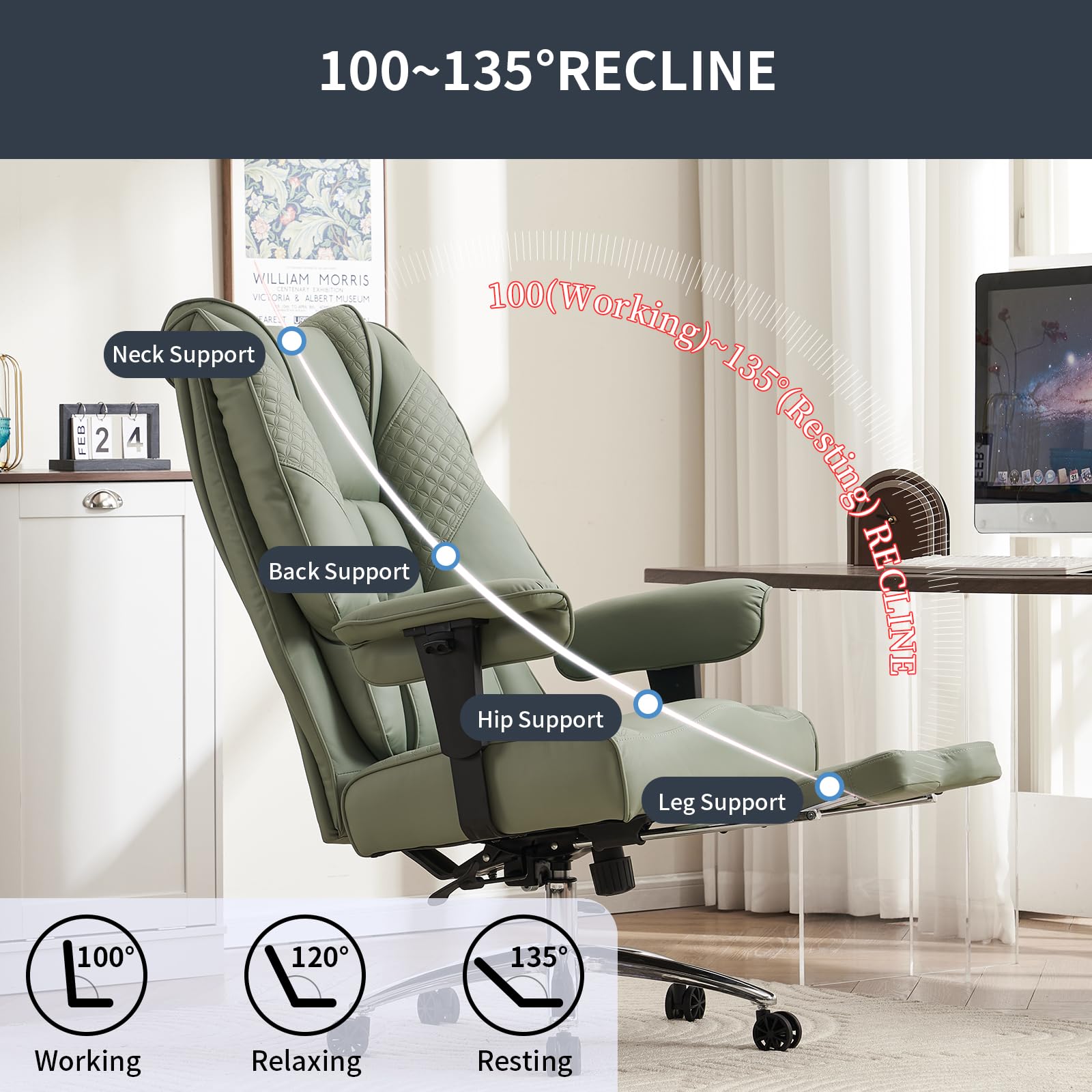 EXCEBET Ergonomic Office Chair – High Back PU Leather Executive Desk Chair with Adjustable Armrests, Swivel Computer Chair for Home/Office, Heavy Duty Support up to 400 lbs