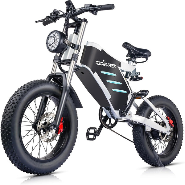 RZOGUWEX Electric Bicycle，20 Inch Off-Road EBIKE for Adults with 48V 25AH Detachable Lithium Ion Battery, 7 Speed Snow Bike with Dual Shock Absorbers and Brush-less Motor
