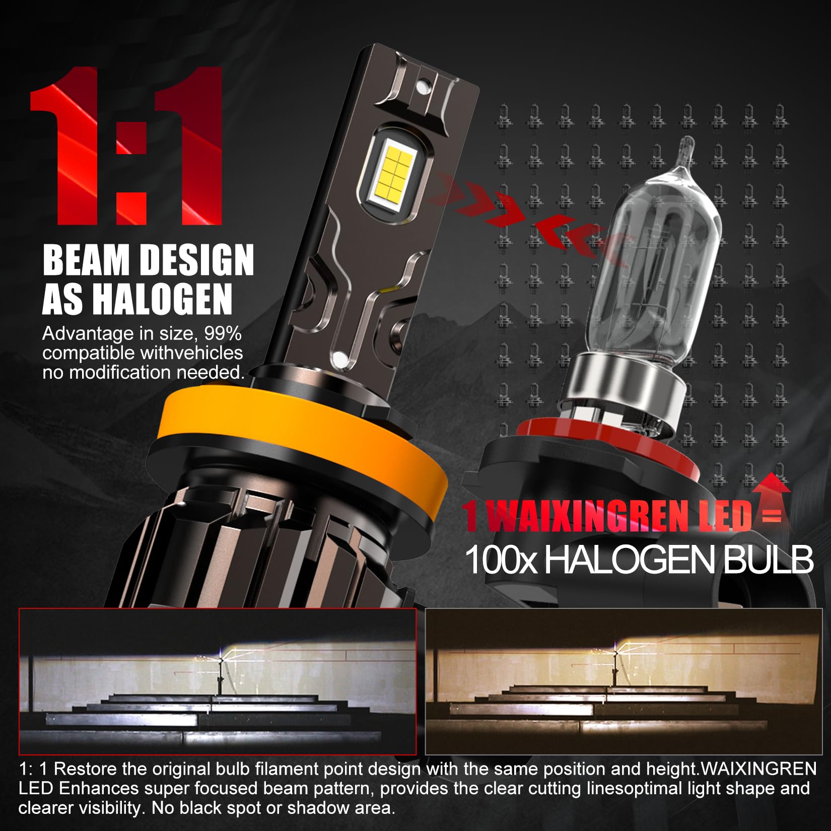 WAIXINGREN H4 Led Headlight Bulbs, 6500K Cool White, 60W 26000LM H4 Headlight Bulbs led with Fan, No Adapter Required, Plug and Play Easy Installation, Pack of 2 (H4/9003/HB2)