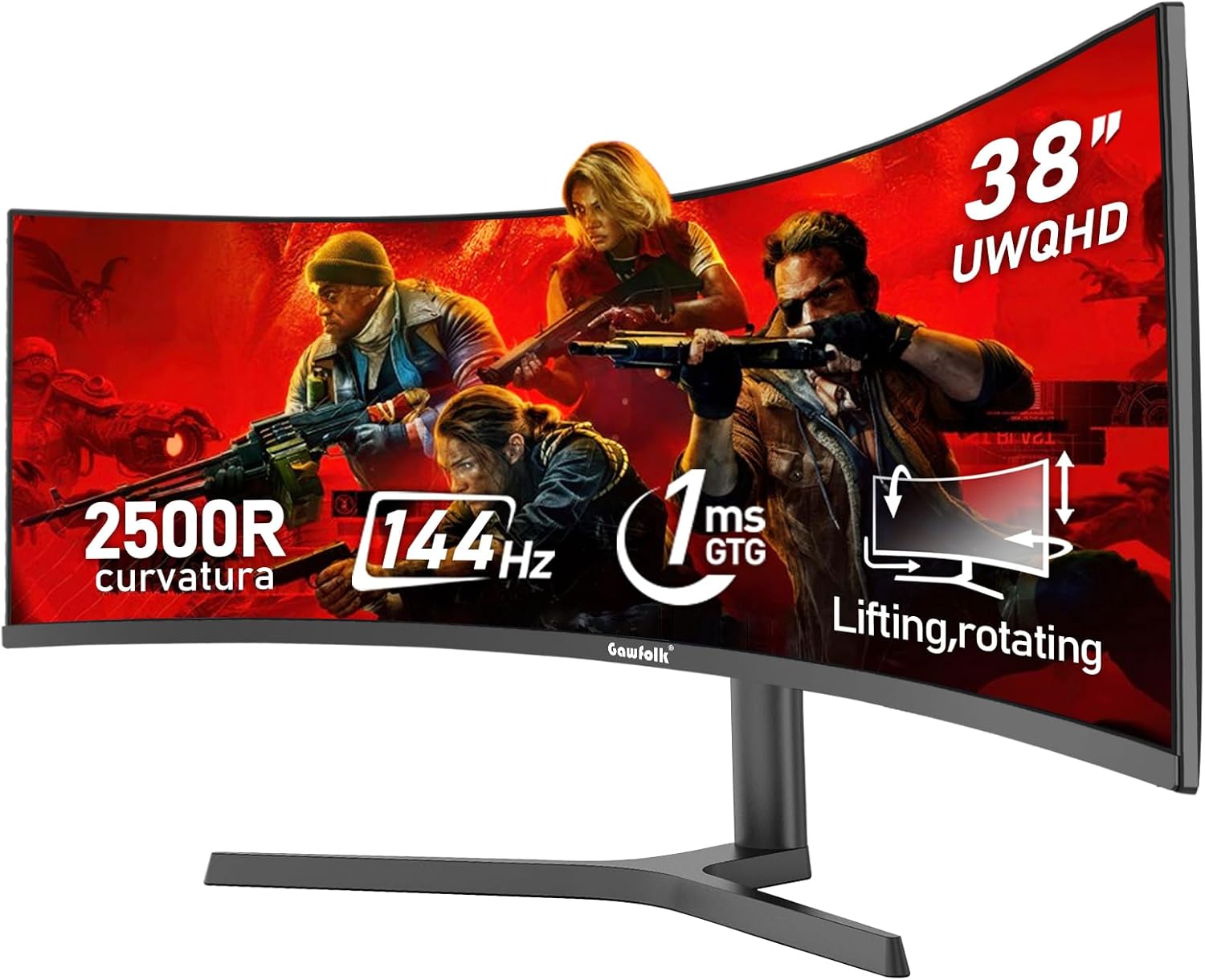 Gawfolk 34 Inch Ultrawide Curved 144Hz Gaming Computer Monitor 1500R PC Screen 21:9 UWQHD (3440x1440),Adaptive Sync,178° Viewing Angle,Display Port、HDMI 2.0, VESA75x75MM-Black