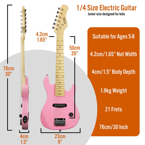 3rd Avenue 1/4 Size Kids Electric Guitar Pack for Junior Beginners - 6 Months FREE Lessons, 5W Portable Amp, Cable, Bag, Picks and Strap - Red