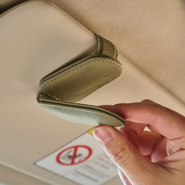 Premium Leather Sunglasses Holder for Car Visor - Luxury Car Accessories Organizer, Stylish Unisex Gift for Men & Women, Durable Eyeglass Case Clip with Compact Design (Black)