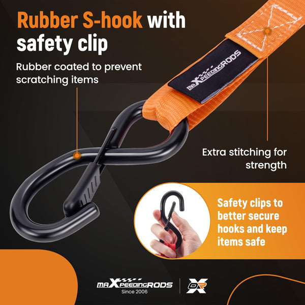 maXpeedingrods 4x 997kg Tie Down Straps 15ft (4.5m), Ratchet Straps 2200lb, Lashing Straps 25mm, Straps with safety clip S-hooks, motorcycle tie down straps, EN 12195-2 - Blue