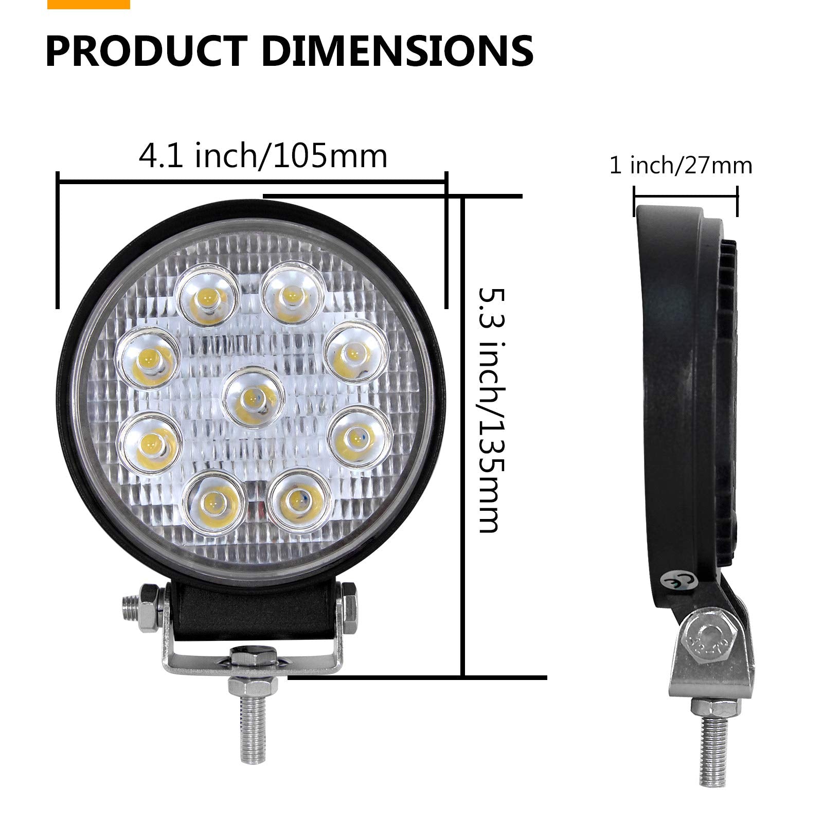RIGIDON 2 Pcs Round Led Work Light, 4 inch 42W Flood Beam, 12V 24V Driving Lights Lamp for Car Off Road Boat Truck 4x4 SUV ATV Tractors Excavator, 6000K White, Fog Lamp