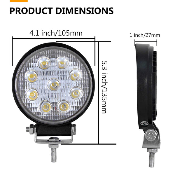 RIGIDON 2 Pcs Round Led Work Light, 4 inch 42W Flood Beam, 12V 24V Driving Lights Lamp for Car Off Road Boat Truck 4x4 SUV ATV Tractors Excavator, 6000K White, Fog Lamp