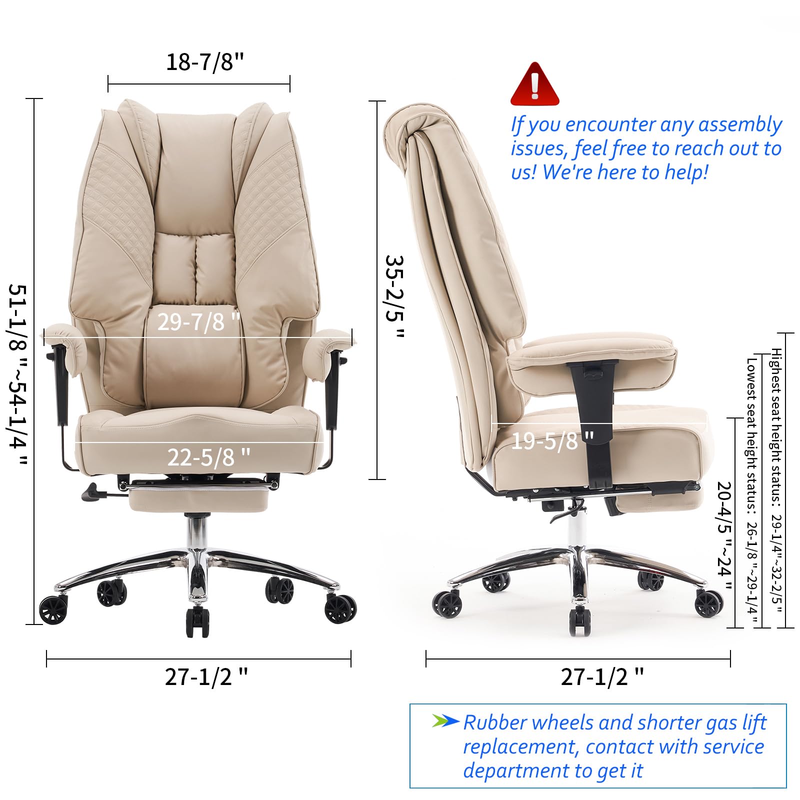 EXCEBET Ergonomic Office Chair – High Back PU Leather Executive Desk Chair with Adjustable Armrests, Swivel Computer Chair for Home/Office, Heavy Duty Support up to 400 lbs