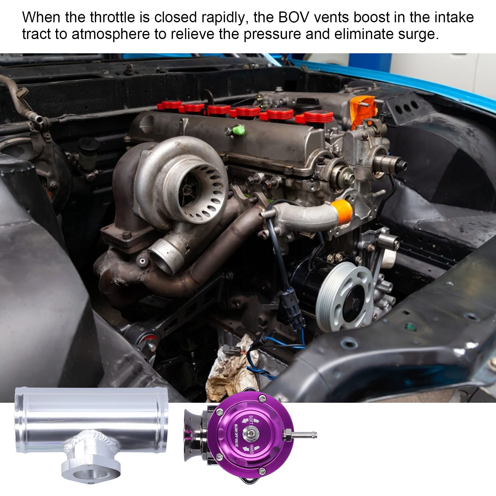 Turbo Blow Off Valve kit, Akozon Universal SDD‑BOVGRSBL FPG250 Aluminium Billet Turbo Blow Off Valve with 2.5in Flange Pipe Type‑RS(Purple)
