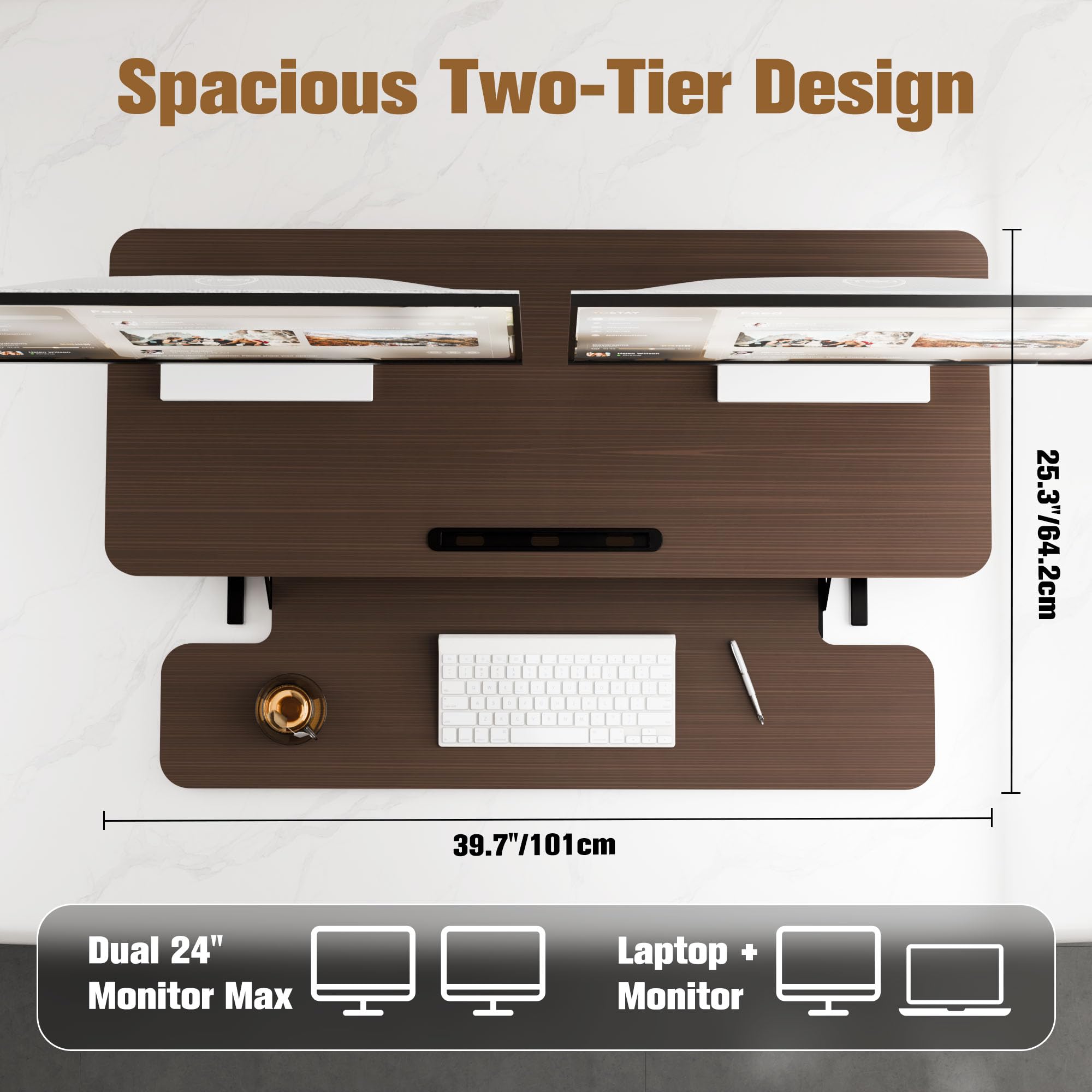 ERGOMAKER Height Adjustable Standing Desk Converter - 101cm (40 Inch) Wide Platform Tabletop Workstation - Quick Sit to Stand Desk Riser for Dual Monitors White