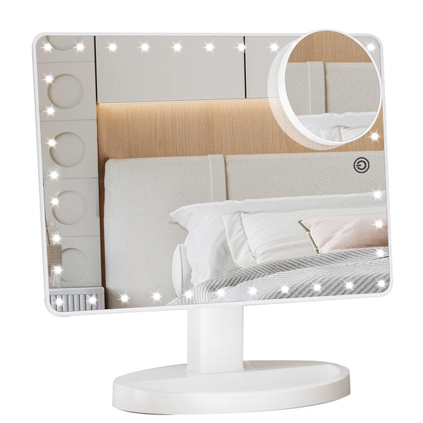 FUNTOUCH Large Lighted Vanity Makeup Mirror (X-Large) with 35 LED Lights, Touch Screen Dimmable and 10X Magnification Dual Power Supply 360Rotation
