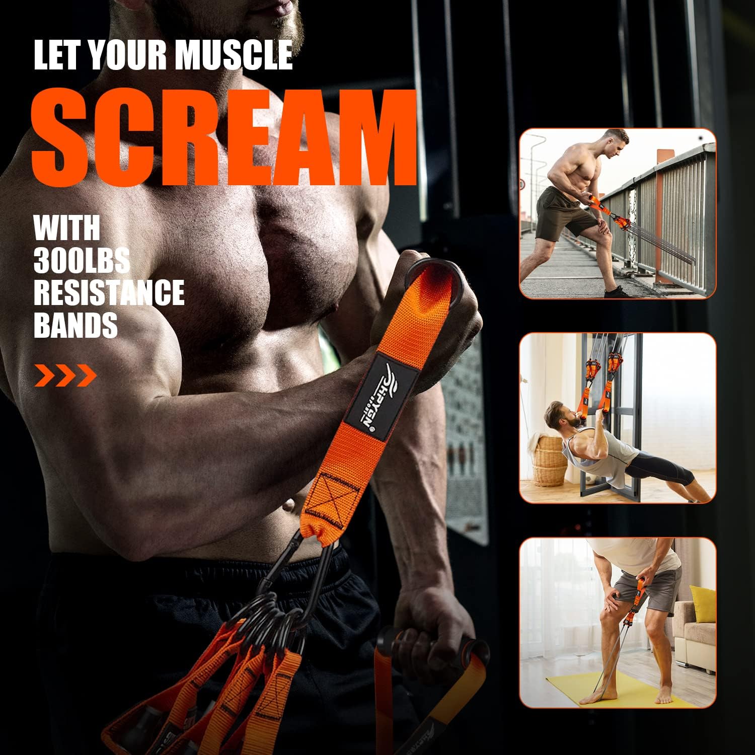 HPYGN Heavy Resistance Bands 300lbs, Weight for Exercise with Handles, Door Anchor, Carry Bag, Workout Men, Physical Therapy, Muscle Training,