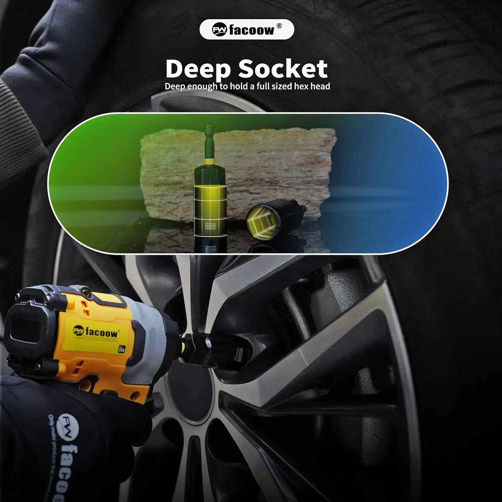 Facoow 55PCS Impact Nut Driver Set, Magenetic Nut Driver Set for Impact Drills and Premium Deep Drivers, Wing Nut Setters, 1/4'' Quick Change, Bit Extention, S2 Steel Bits, Pivoting Nut Setter