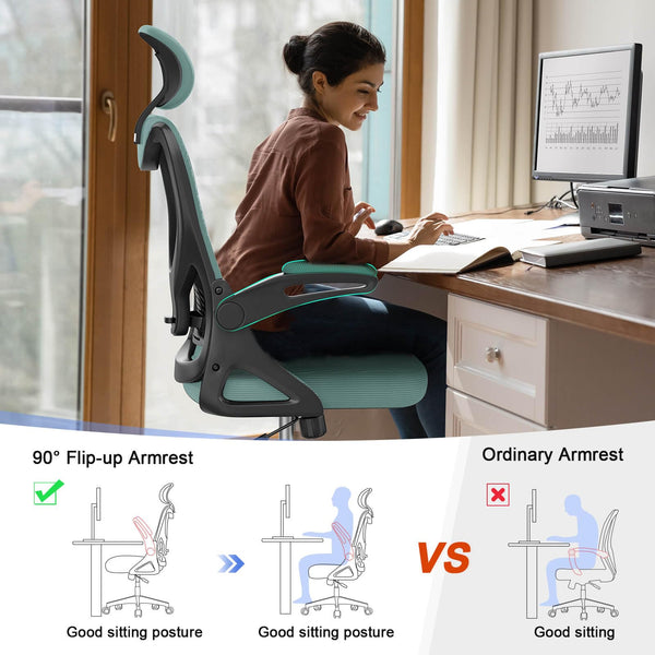 Office Chair - Ergonomic Desk Chair with Lumbar Support Headrest Adjustable, Padded Flip-up Armrests Comfy Seat Cushion High Back Executive Manager Chair For Home Office